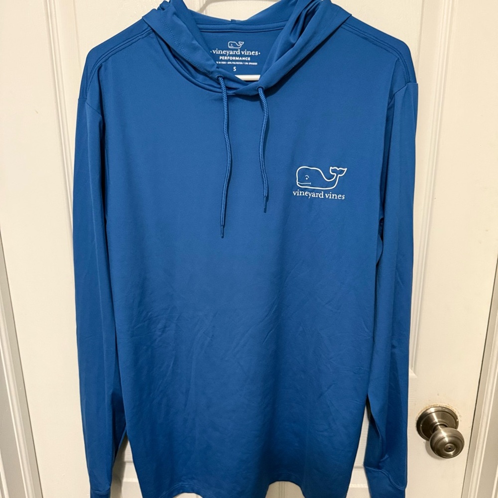 Vineyard Vines Performance Long Sleeve Hooded Shirt Sz S Mens Blue Outdoor